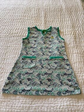 VTG Masters Kids Girls' Sleeveless Paisley A-Line Dress in Green & Navy EUC S